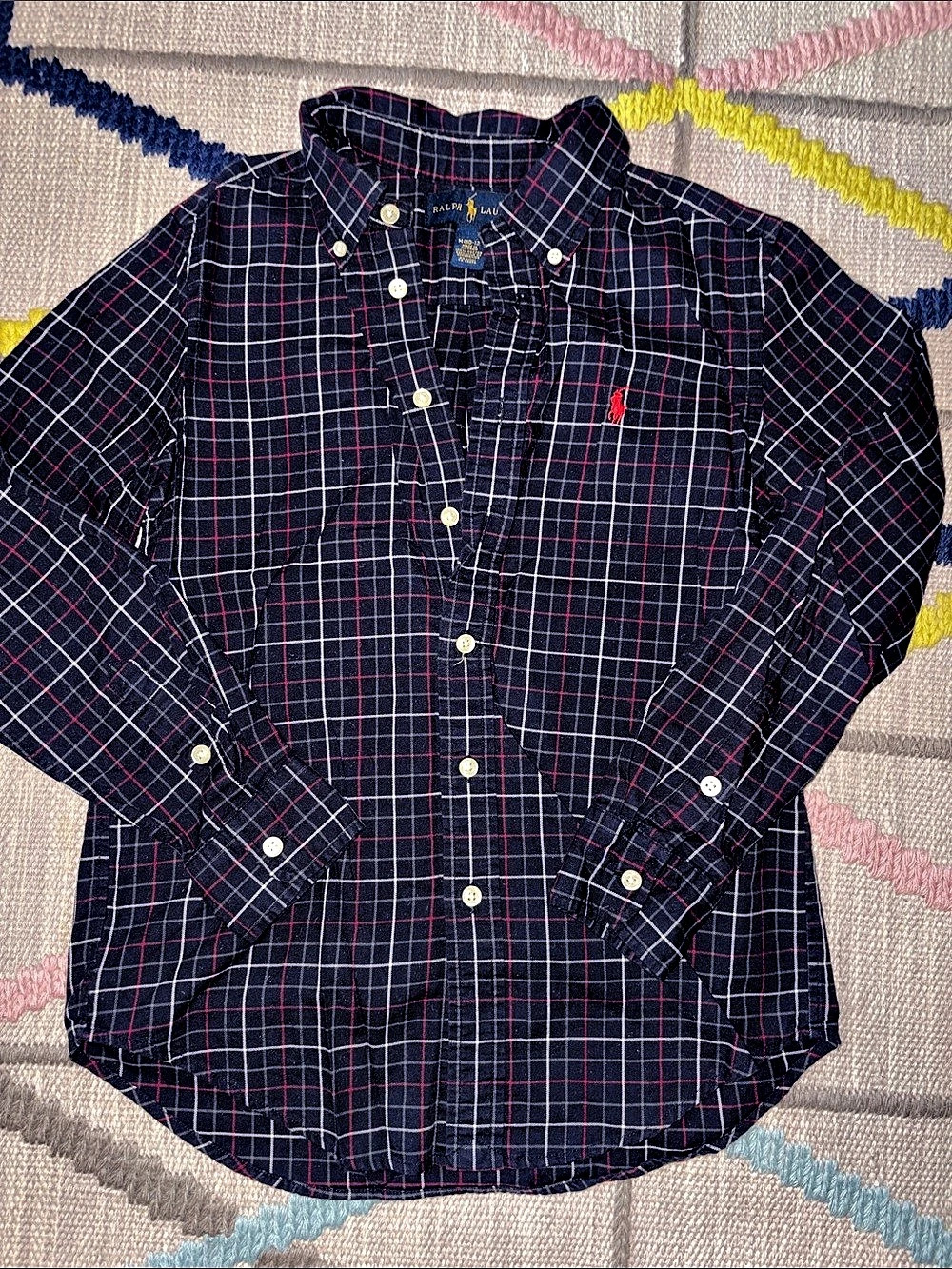 Ralph Lauren Boys Medium (10-12) Plaid Button Down Shirt Blue & Red Like New